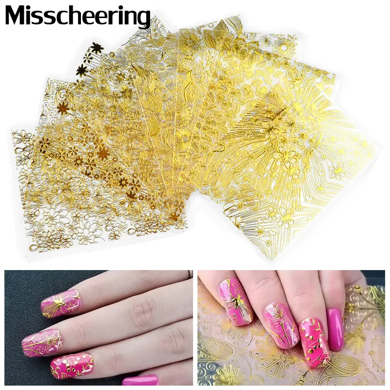 8 шт./компл. тисненые металлические наклейки для ногтей цветущие цветы