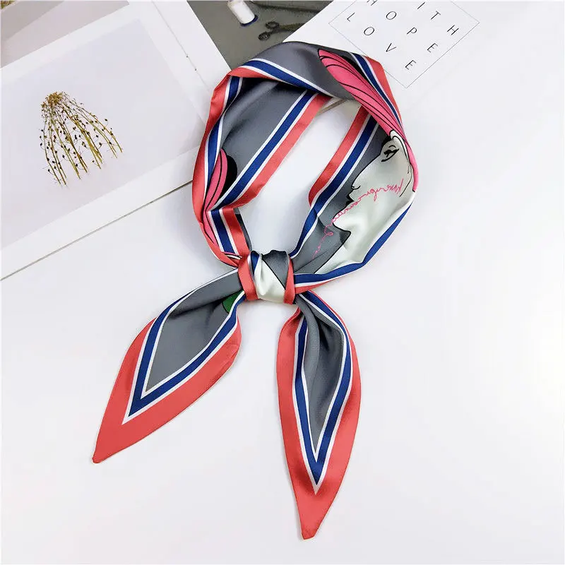 16 Fashion Hair Scarf For Women Neckerchief Cute Tie Wrist Ribbons Print Silk Satin Bag Scarfs Long Skinny Scarves For Ladies - Цвет: 16