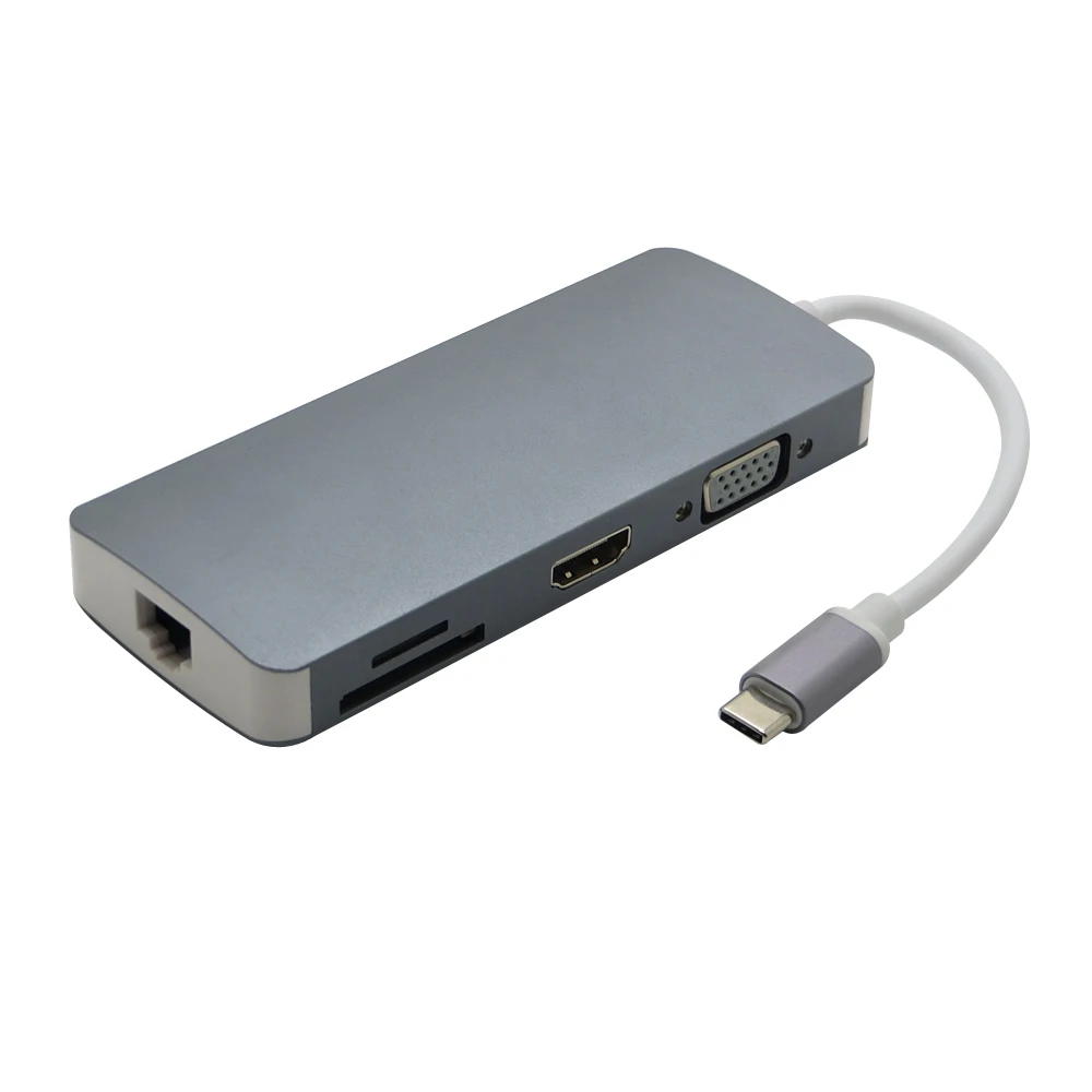 USB 3. 0 Type C хаб 8 в 1 с HDMI 4K VGA RJ45 гигабитный Ethernet адаптер SD/TF кардридер Тип PD зарядный