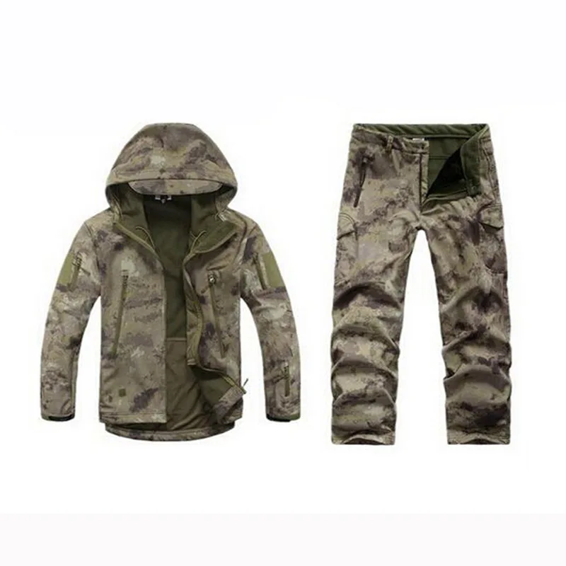 Cyan Camouflage Sharkskin Softshell TAD тактические охотничьи костюмы мужские ветрозащитные уличные спортивные походные камуфляжные наборы охотничья походная куртка+ брюки - Цвет: Cyan Camouflage