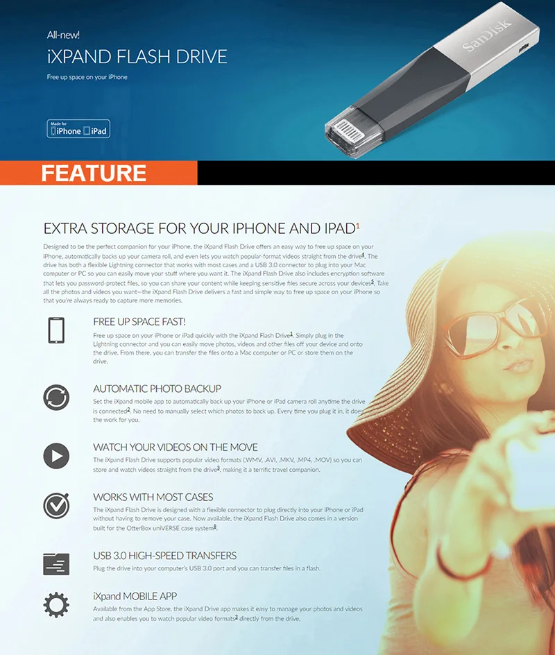 Флеш-накопитель USB SanDisk iXPand OTG с разъемом Lightning, флеш-накопитель USB 3,0, флеш-накопитель 32 ГБ, 64 ГБ, 128 ГБ, MFi для iPhone, розовый, синий, серый