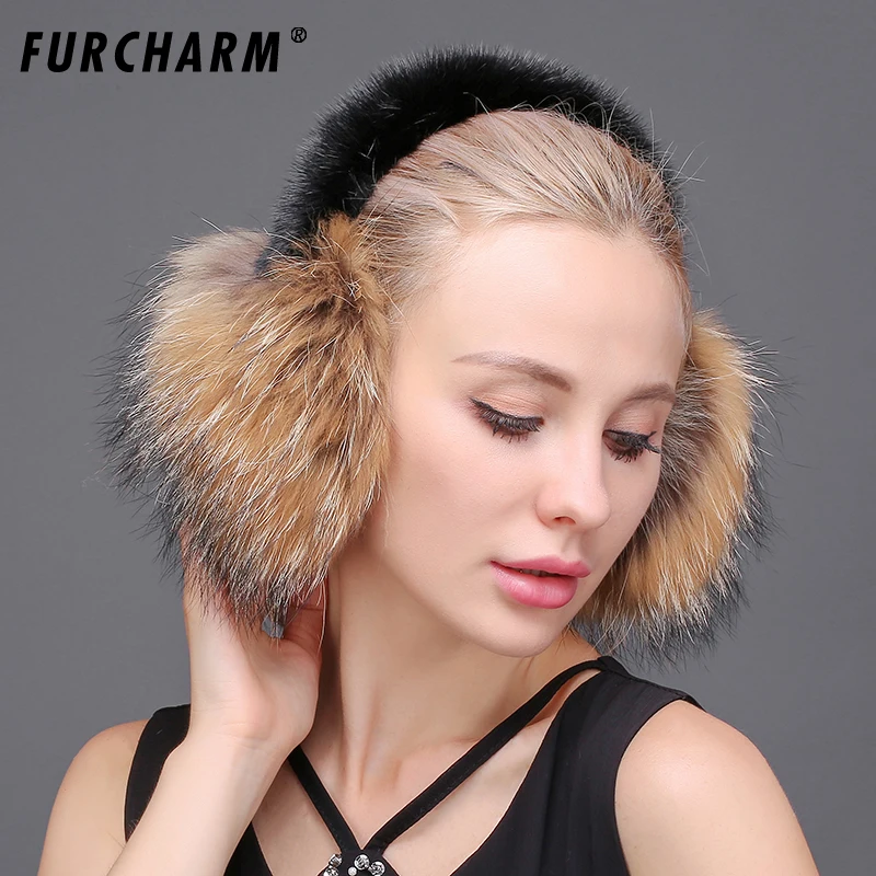 Натуральным лисьим Мех животных наушники зимние теплые для девочек из