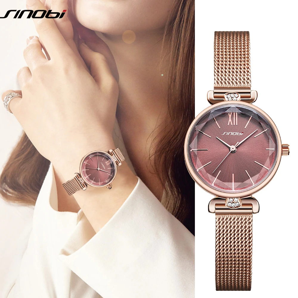 SINOBI Роскошные модные женские кварцевые часы Элегантные Простые с бриллиантами