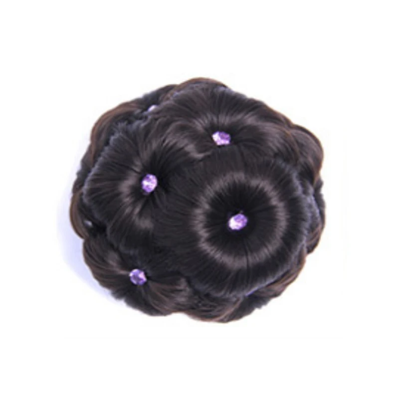 Black brown purple Макияж булочка вьющиеся волосы Женский Алмаз волос кольцо парик невесты шиньон цветы - Цвет: Black brown purple