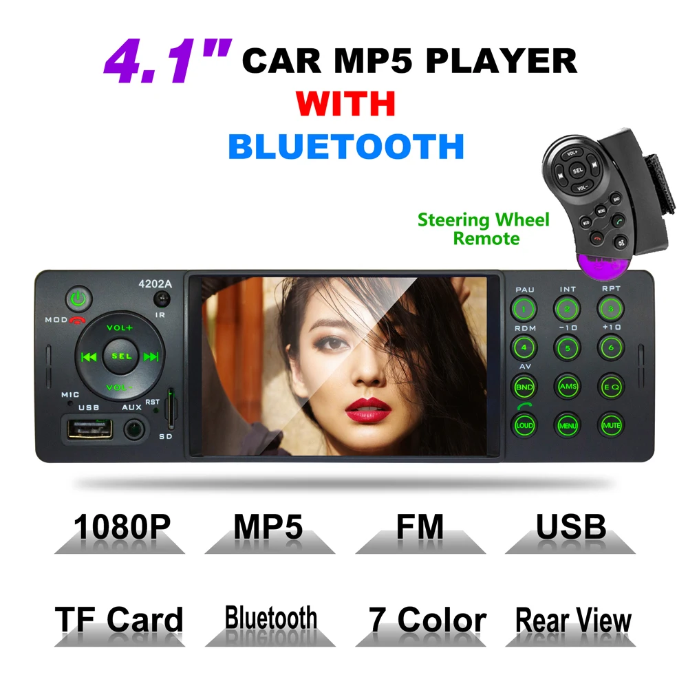 Podofo 1 Din стерео 4 дюймов авто радио 4202A Bluetooth Авторадио USB SD Aux FM приемник Handsfree In-dash HD MP5 видео плеер
