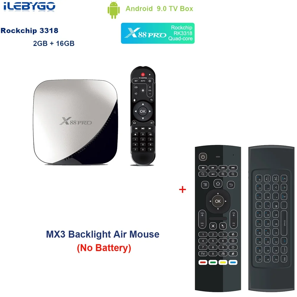 Ilebygo X88 PRO Android 9,0 Smart ТВ коробка 4 Гб 64 Гб с двумя камерами, процессор Rockchip RK3318 Quad core WI-FI H.264 4 K Google Play YouTube Декодер каналов кабельного телевидения - Цвет: 2GB 16GB MX3