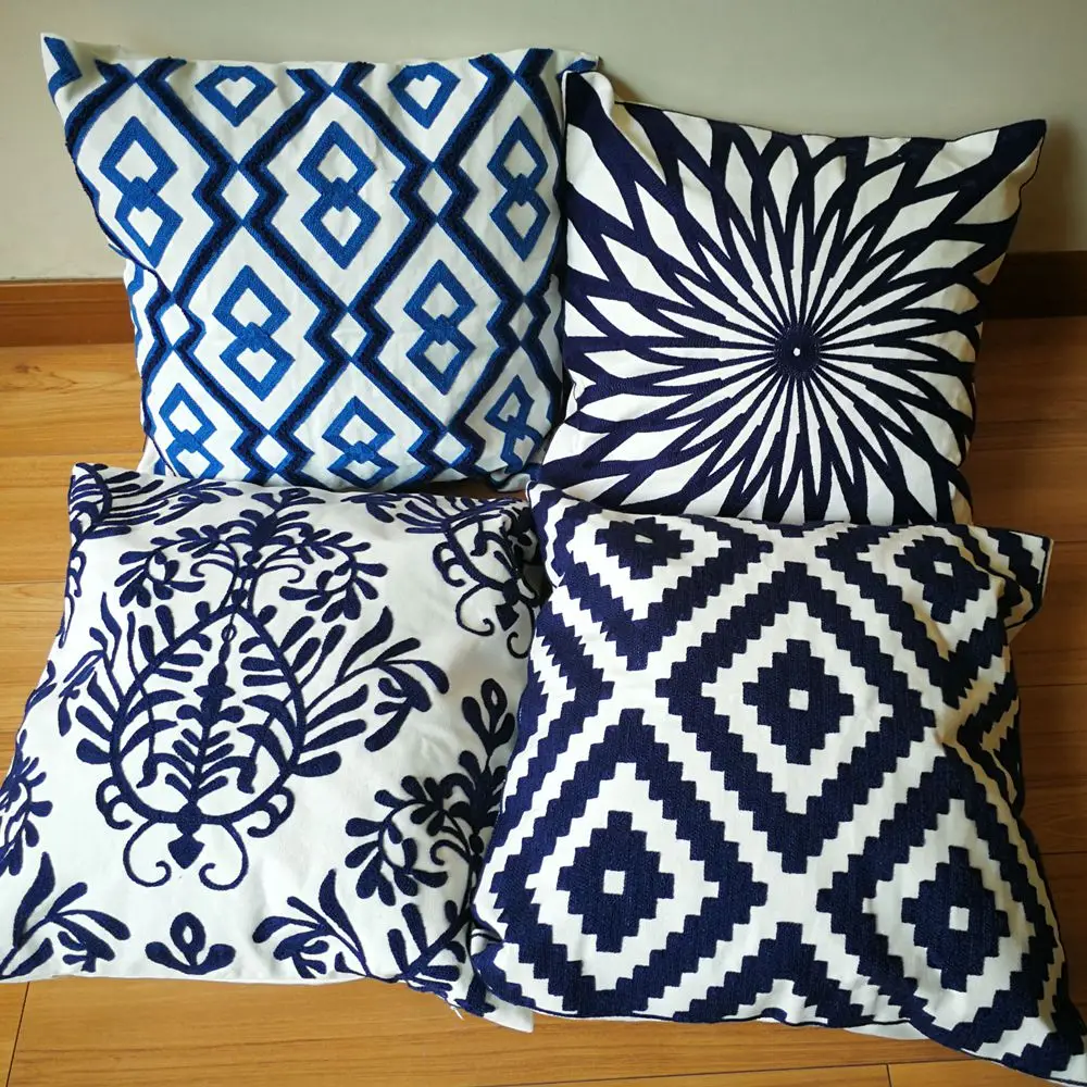 Голубая Подушка Чехлы Чехол для подушки с вышивкой вышитые декоративные пледы