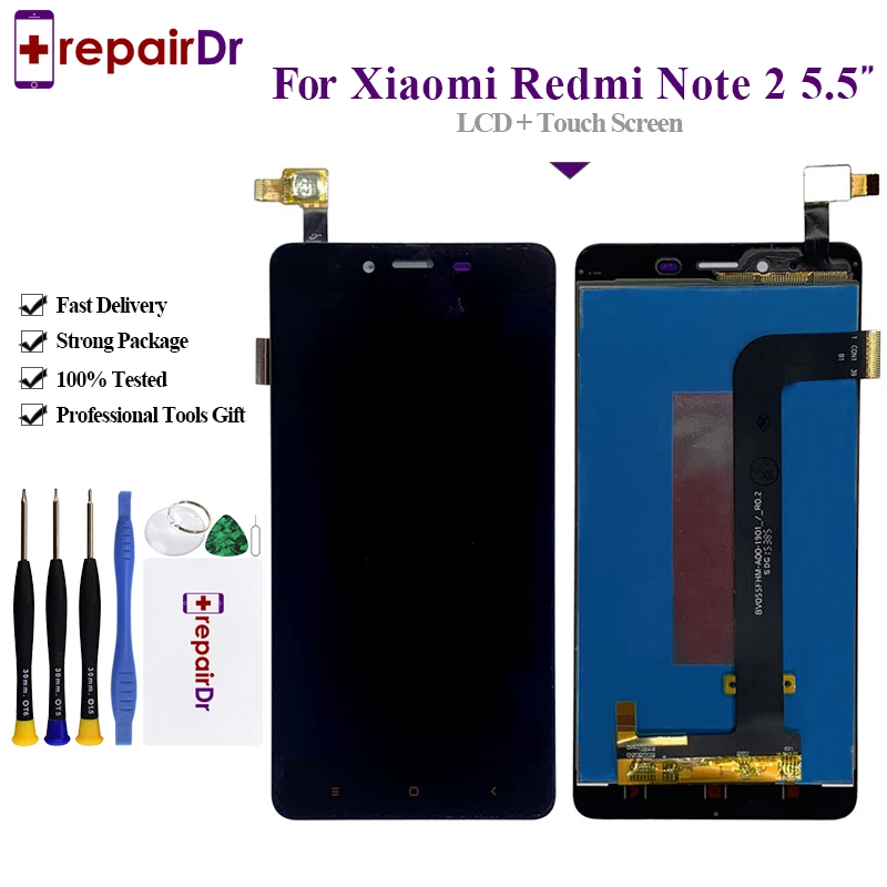 100% Tested For Xiaomi Redmi Note 2 LCD Display Touch Screen Digitizer Replacement Original | Мобильные телефоны и