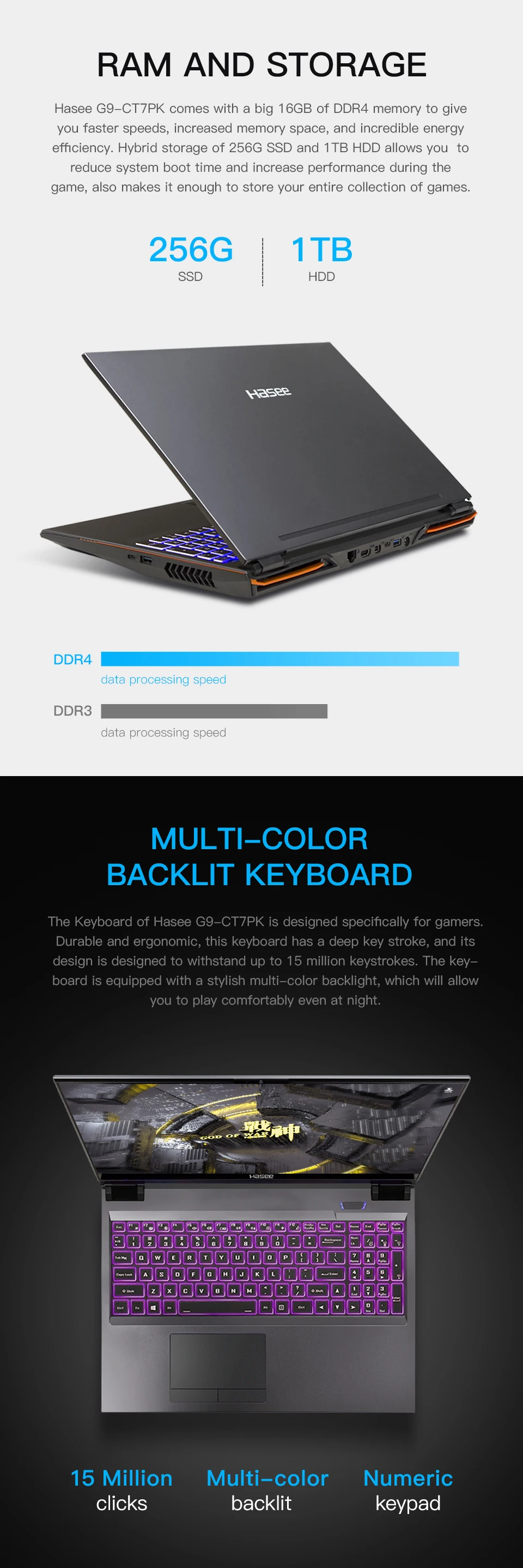 Ноутбук hasee G9-CT7PK для игр(Intel Core I7-9750H+ RTX 2070/16GB ram/256G SSD+ 1T HDD/17,3 ''144Hz ips 72% NTSC