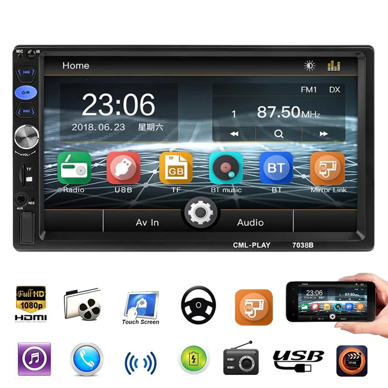 2Din 7 дюймов 1024*600 Quanzhi C700 стерео MP5 плеер FM Радио bluetooth-гарнитура с Камера 7038B TF USB