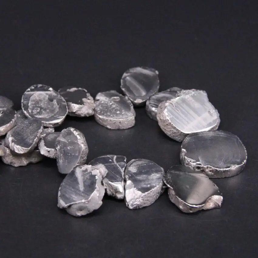 Approx26PCS/strand Топ пробуренный Серебряный Титан необработанные Агаты плиты в произвольной форме ломтик бусины, драгоценный камень Самородок Подвески для изготовления ювелирных изделий