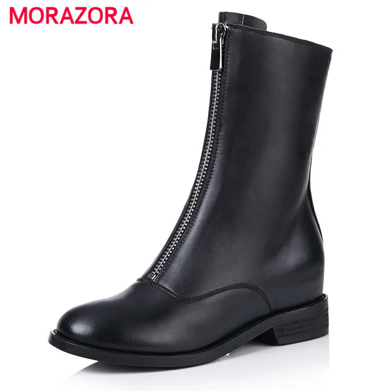 MORAZORA/2018 новые модные женские ботинки из натуральной кожи на низком каблуке