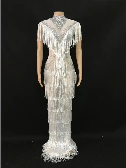 Блестящее длинное платье стразы стрейчевое сексуальная сценическая одежда