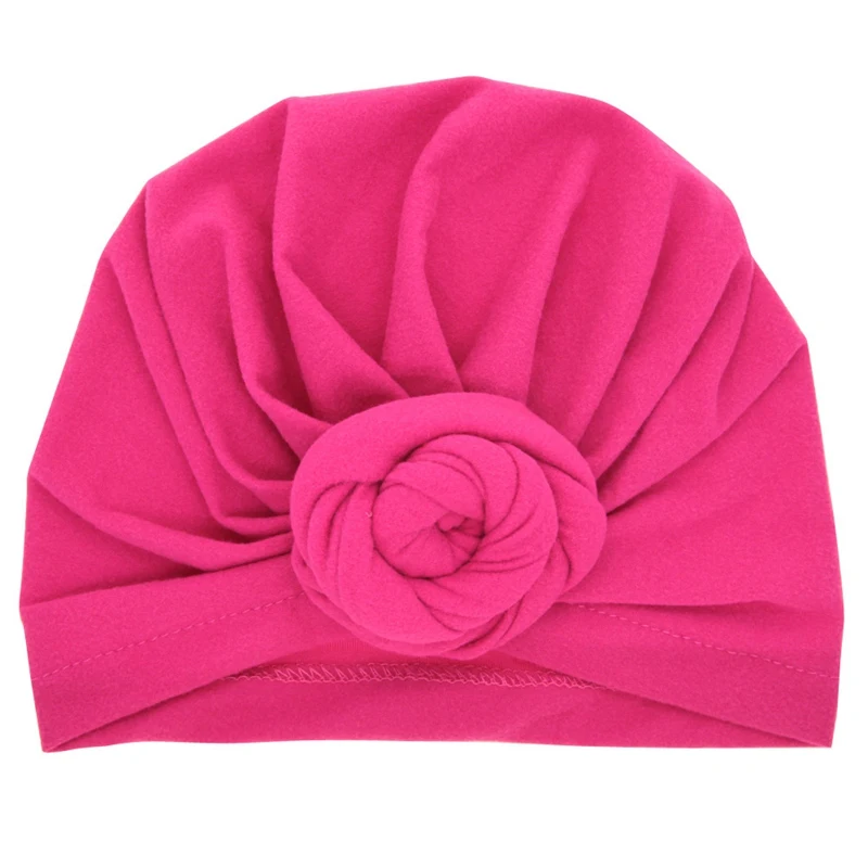 

12 Colors Baby Headband Beanie Cap Solid Rose Knot Turban Headbands For Girls Winter Warm Hear Warp Cotton Soft Elastic Headband