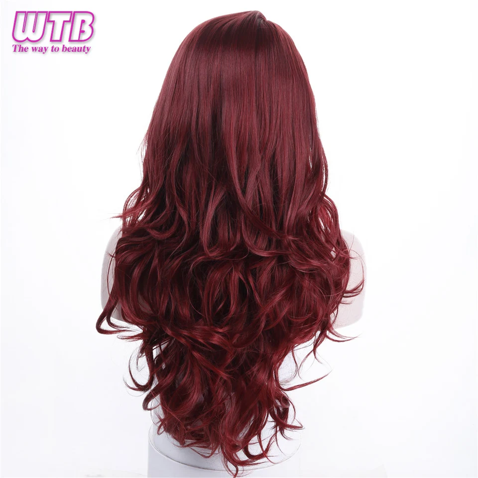 Фото WTB длинный волнистый красный парик термостойкий синтетический для женщин