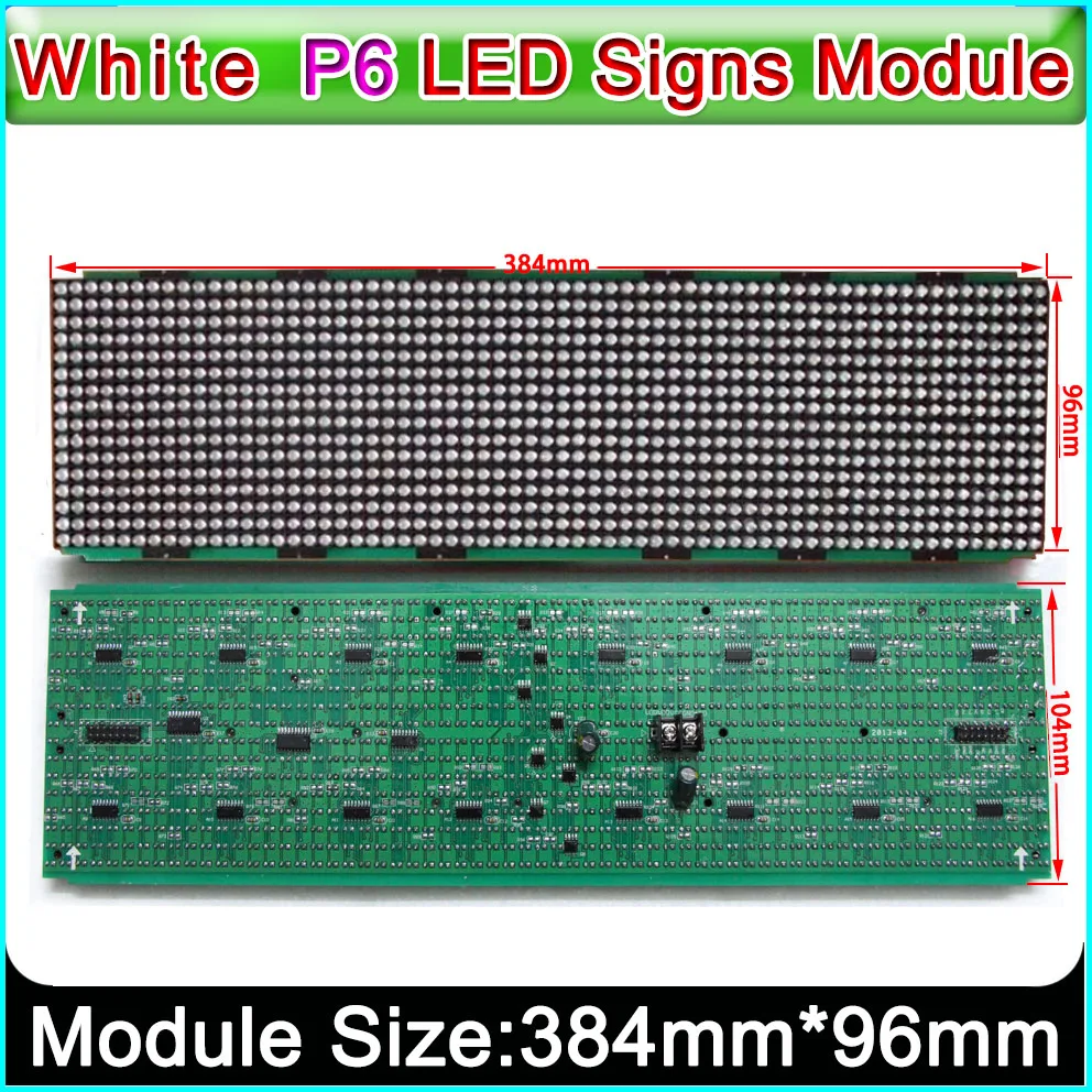 

DIP 446 LED lamp P6 wihte color semi-outdoor car/bus led sign modules 384*96mm, LED scroll information sign Taxi display Module