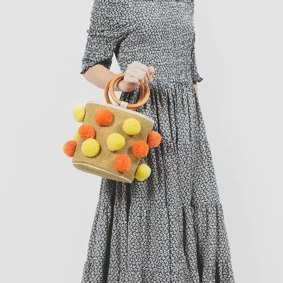 Новая женская соломенная сумка с помпоном на плечо сумка-мешок летние пляжные