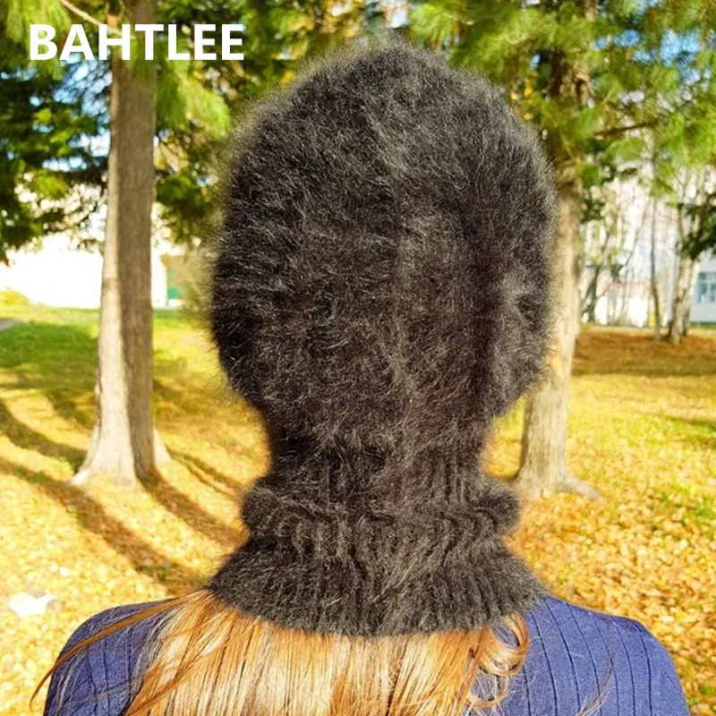BAHTLEE, зимняя Лыжная маска, Балаклава, Ангорский кролик, вязаная шапка, шарф, шапки, теплые шапки для мужчин или женщин, Теплая Флисовая шапка