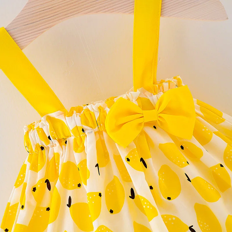 New 0-24M Casual Summer Baby GirlS Dress+Hat Cotton Print Lemon Bow Sleeveless Infant Girl Dresses Toddler Clothes | Детская одежда и