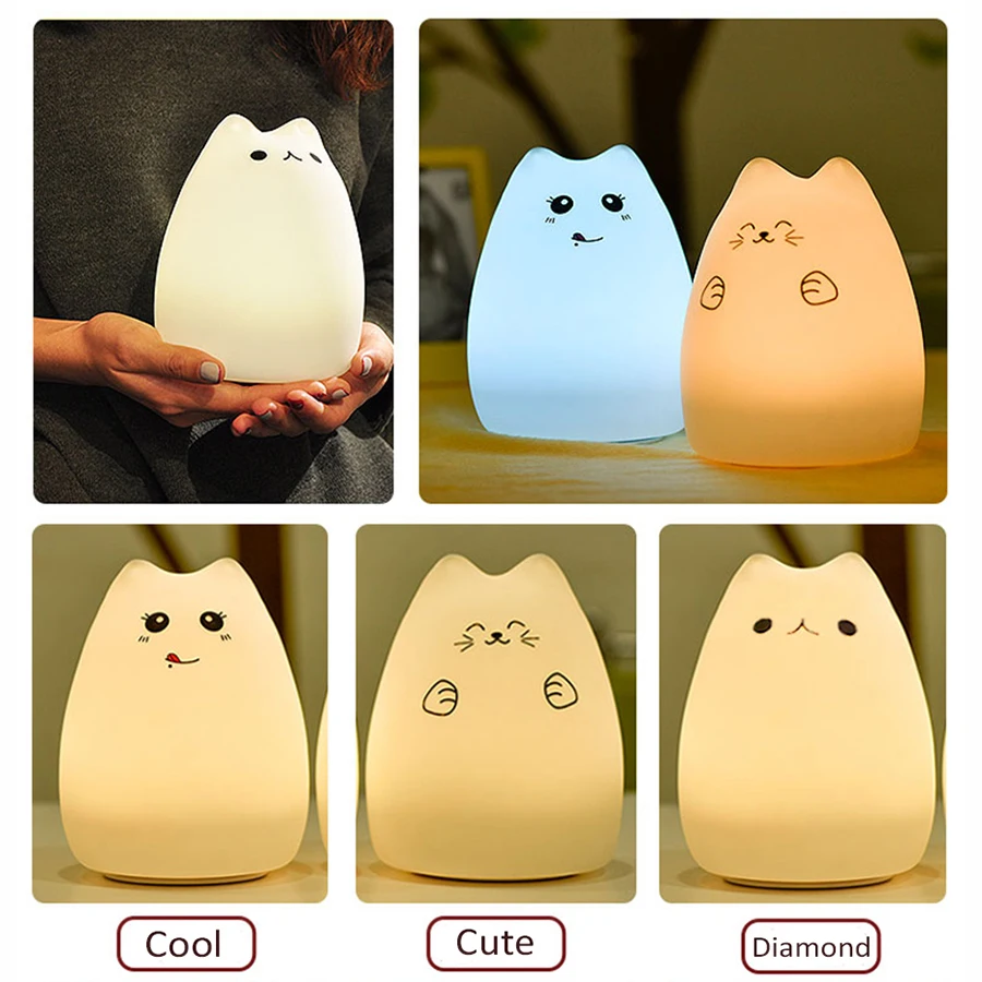 7 Цвет Cat Силиконовые лампы мультфильм животных дыхание светодиодный ночной