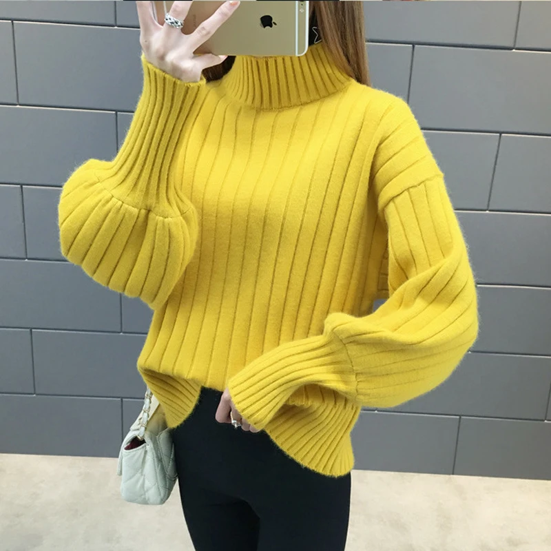 2019 New Arrival Women Winter Sweater 9 Colors Lantern Sleeve Female Turtleneck Cashmere Womens Jumper Pullover | Женская одежда
