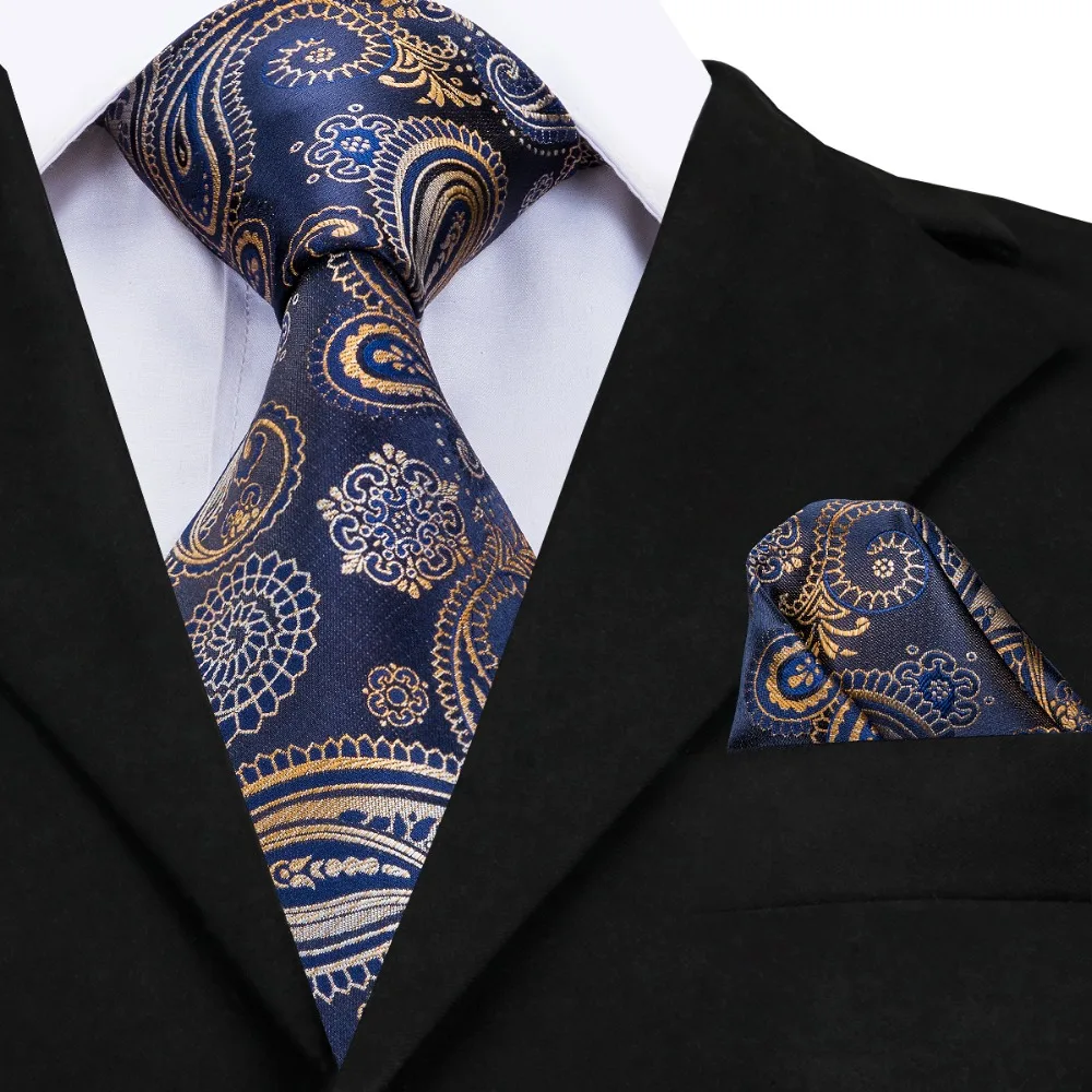 

Luxury Blue Paisley Silk Necktie Ties for Men 160cm Long 9cm Wide Large Neck Tie Cufflinks Pocket Square Set Mens Ties GP-010