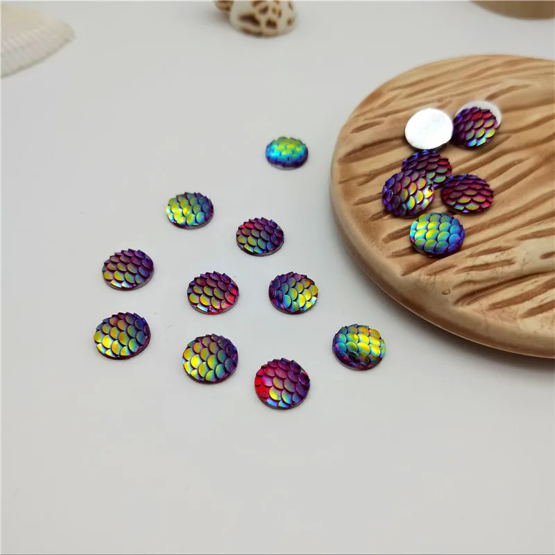 8 мм AB цвета круглая Смола Стразы рыбные весы Кристальные камни с плоской задней