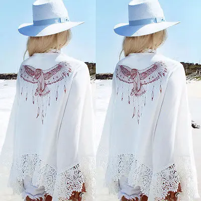 Женская белая кружевная накидка с цветочным рисунком пляжная одежда летний