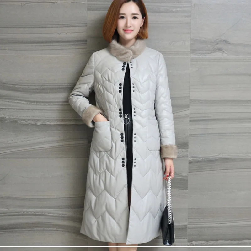 Зима 2020 новый высококачественный пуховик из натуральной кожи куртка средней