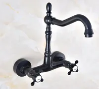 Black Oil Rubbed Bronze Brass Two Cross Handles Wall Mount Swivel Spout Kitchen & Bathroom Basin Sink Faucet Mixer Tap anf452