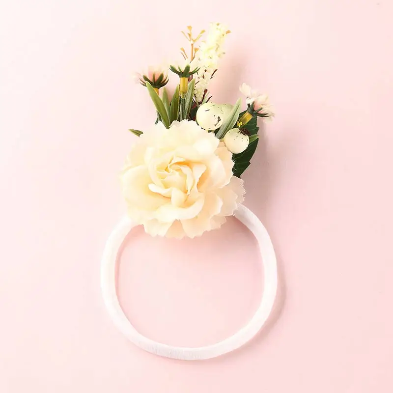 Light yellow B Искусственные цветы, нейлоновые резинки для волос для детей, регулируемая Детская повязка на голову, Большой жемчуг, цветок, Модный кристалл, прекрасный эластичный аксессуар для волос - Цвет: Light yellow B