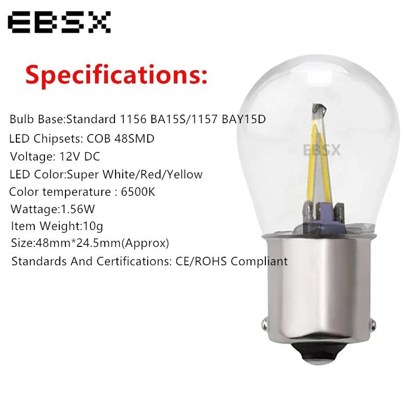 EBSX 30 шт. 1156 P21W BA15S PY21W 1157 BAY15D COB 48 автомобильный СВЕТОДИОД smd автомобильные лампочки