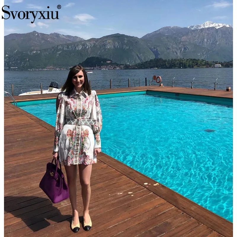 Женское однобортное платье Svoryxiu, разноцветное элегантное короткое платье с рукавами-фонариками и принтом в богемном стиле на осень и зиму