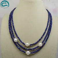 Newest Pearls blue sapphires Necklace,Huge Size 11mm White Freshwater Pearl Rhinestone Jewellery,Perfect Women Wedding Gift