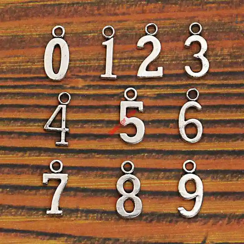 

10 шт., антикварные посеребренные Подвески с цифрами, ювелирные изделия, сделай сам, аксессуары ручной работы, 12x7мм