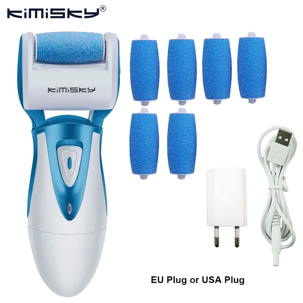 

KIMISKY Blue Rechargeable waterproof Foot Care Tool Pedicure Callus remover foot Exfoliator Feet Dead Skin 7 Ps rollers heads