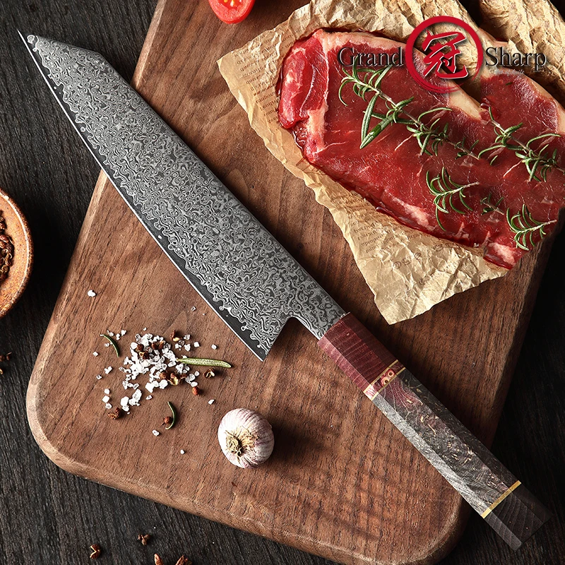 Grandsharp 8.2'' Damascus Kitchen Knife Handmade Chef Knife VG10 Japanese Damascus Steel Kiritsuke Kitchen Knife Gift Box Hot