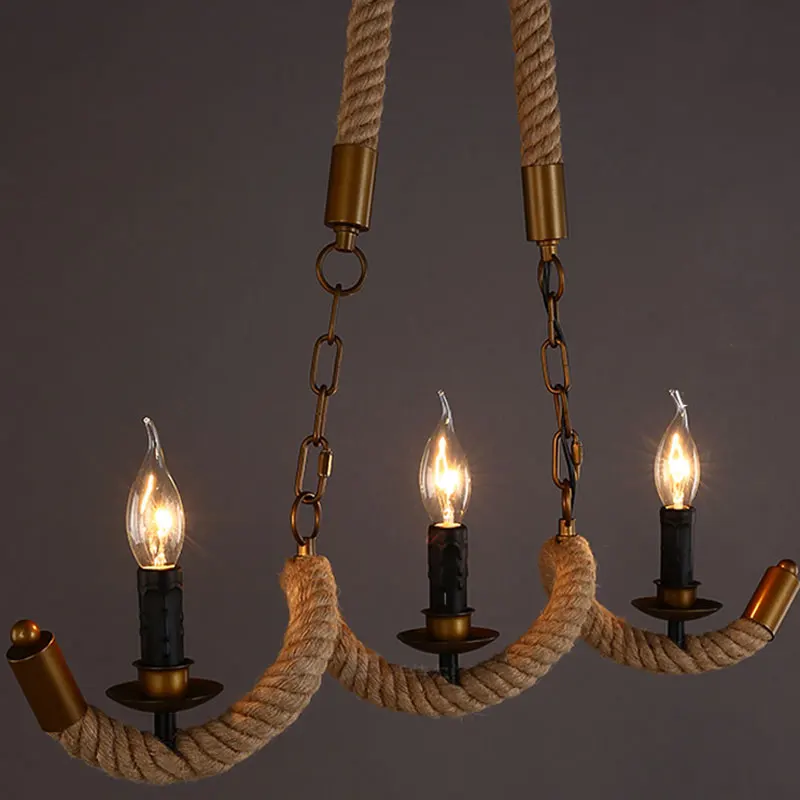 three heads no bulb Винтажный подвесной светильник в скандинавском стиле, светильник с волнистой веревкой для ресторана, бара, кафе, склада, бра, спальни, светильник - Цвет корпуса: three heads no bulb