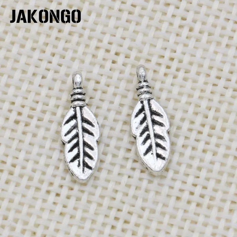 JAKONGO античное посеребренное перо Лист Подвеска для изготовления ювелирных