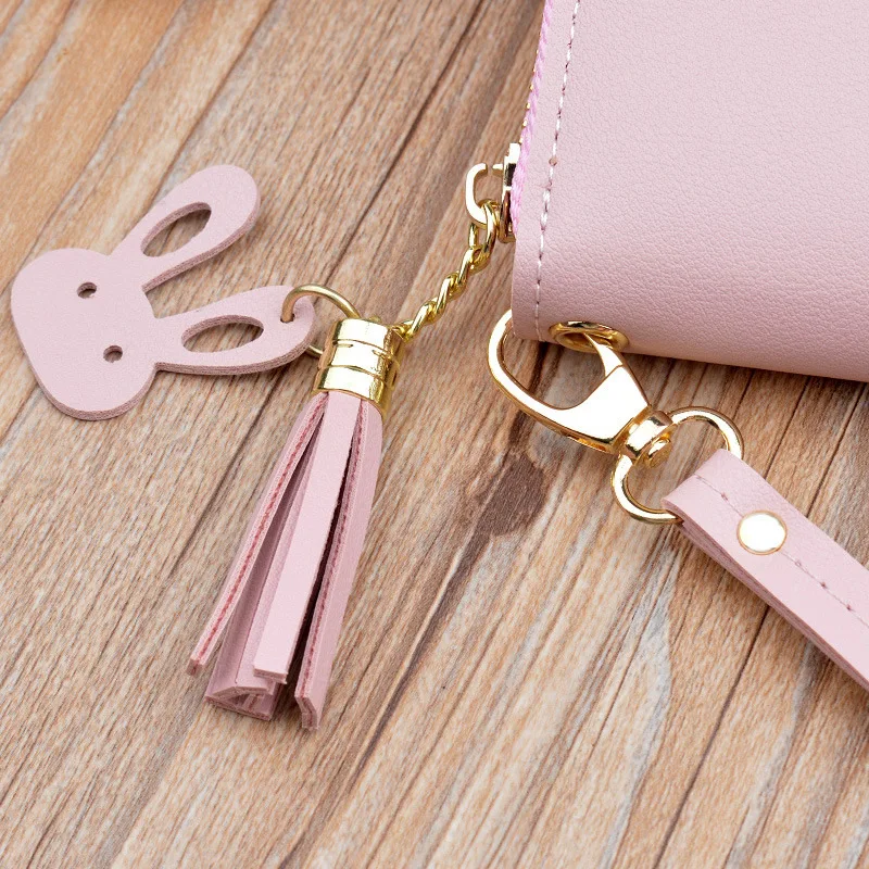 

Fashion Cartoon Printing Letter Tassel lady's long zipper wallet with large capacity Detachable wristband Beautiful princess
