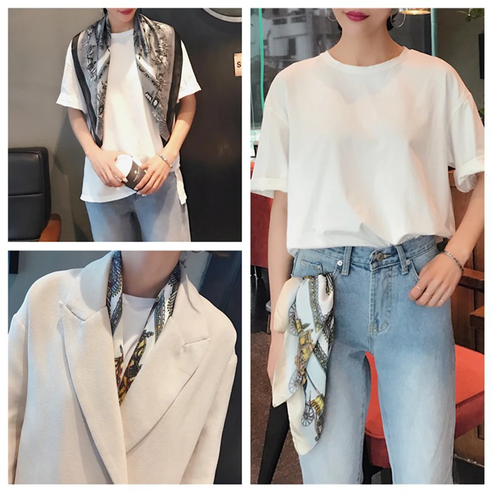 Маленький шелковый квадратный шарф 70 см хиджаб с принтом шаль повязка на голову