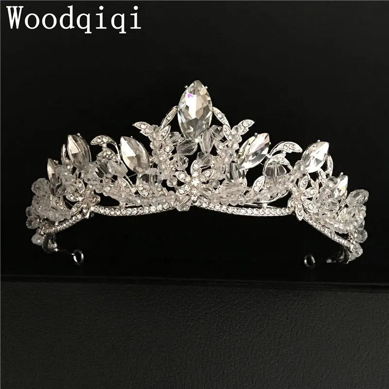 Woodqiqi Full rhinestone Tiaras Bride Crown Wedding Hair Jewelry Diadem Mariage Bijoux Coroa corona oro tiaras menina | Украшения и