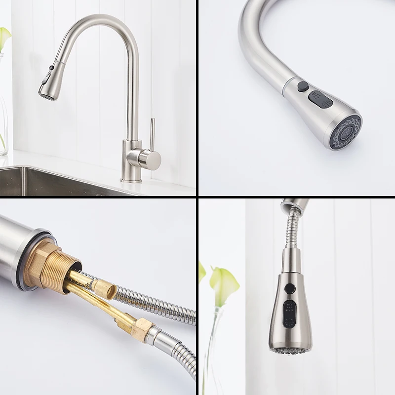 Кухонный Смеситель FLG с одной ручкой выдвижной хромированный латунный кран для