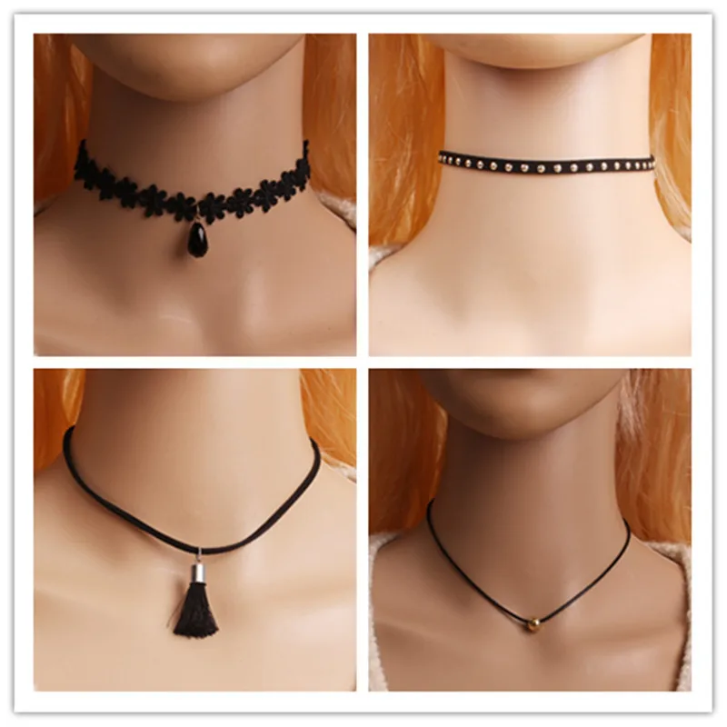Винтажное черное ожерелье чокер в стиле панк викторианском с кристаллами и