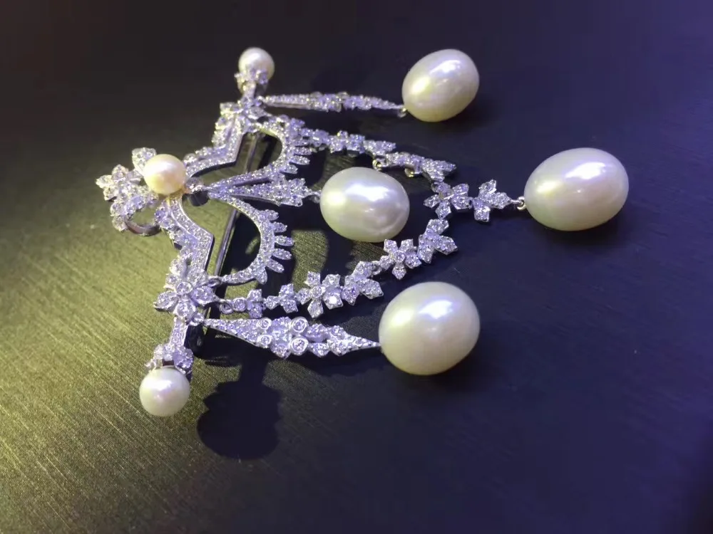 Натуральная брошь с жемчугом пресной воды, серебро 925 пробы с кубическим цирконием, винтажная форма слезы Виктории, бесплатная доставка.