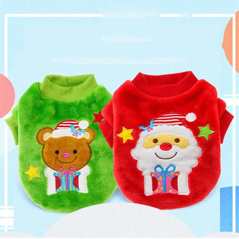 Рождественский фланелевый пуловер, куртка для питомца, зимняя теплая одежда для собак, щенков, кошек, Санта-Клауса, медведя, зимняя теплая одежда для собак