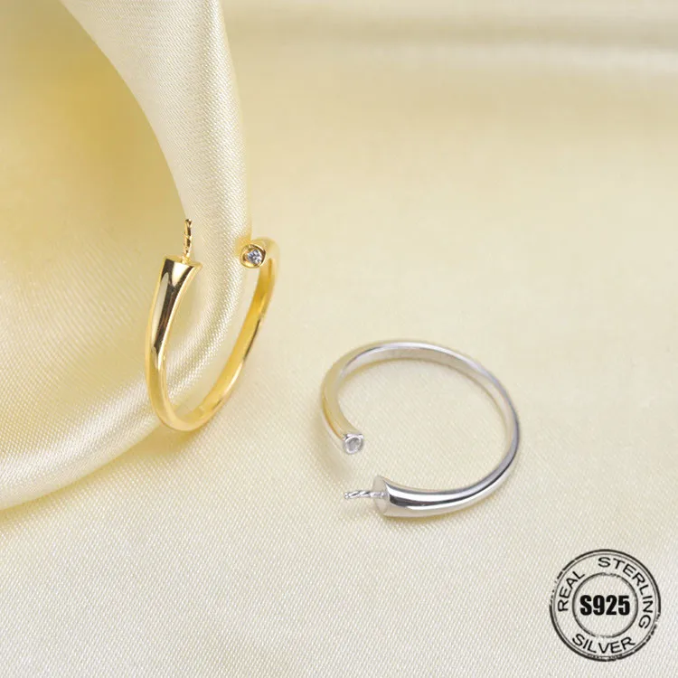 

925 Sterling silver/Ring Settings/For Women/Pearl/Cubic Zirconia/Gold Color/Adjustable/Rings/Jewelry Findings & Components
