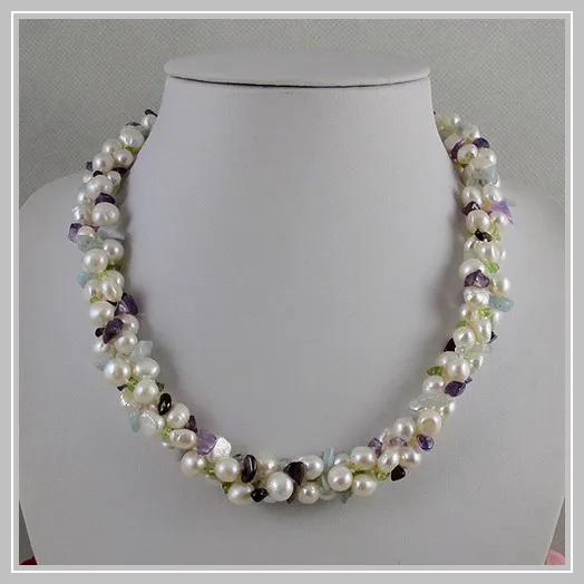 

Unique Pearls jewellery Store,3rows Multicolor Jaspers Baroque White Freshwater Pearl Necklace,Perfect Women Gift Jewelry