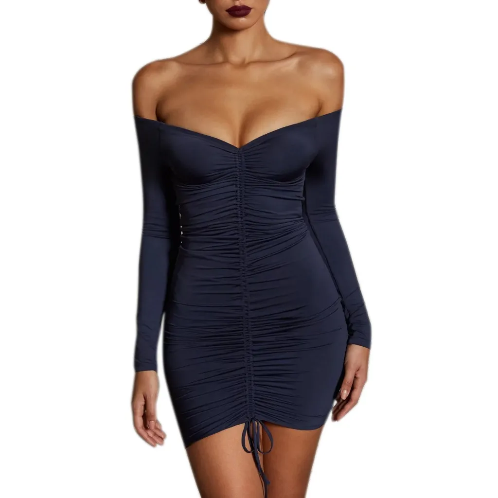 Dark Blue Сексуальное женское облегающее Короткое мини-платье с v-образным вырезом и длинным рукавом, коктейльное вечернее платье vestidos Verano, Сексуальные клубные женские платья, Лидер продаж - Цвет: Dark Blue