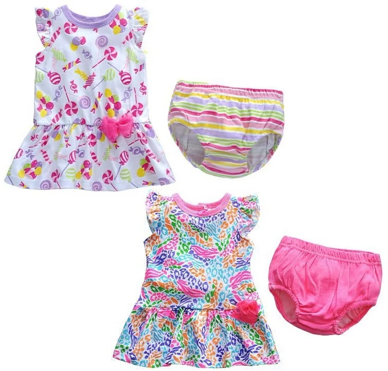 Hooyi/Летняя одежда для маленьких девочек Детские платья + трусы Комплекты одежды